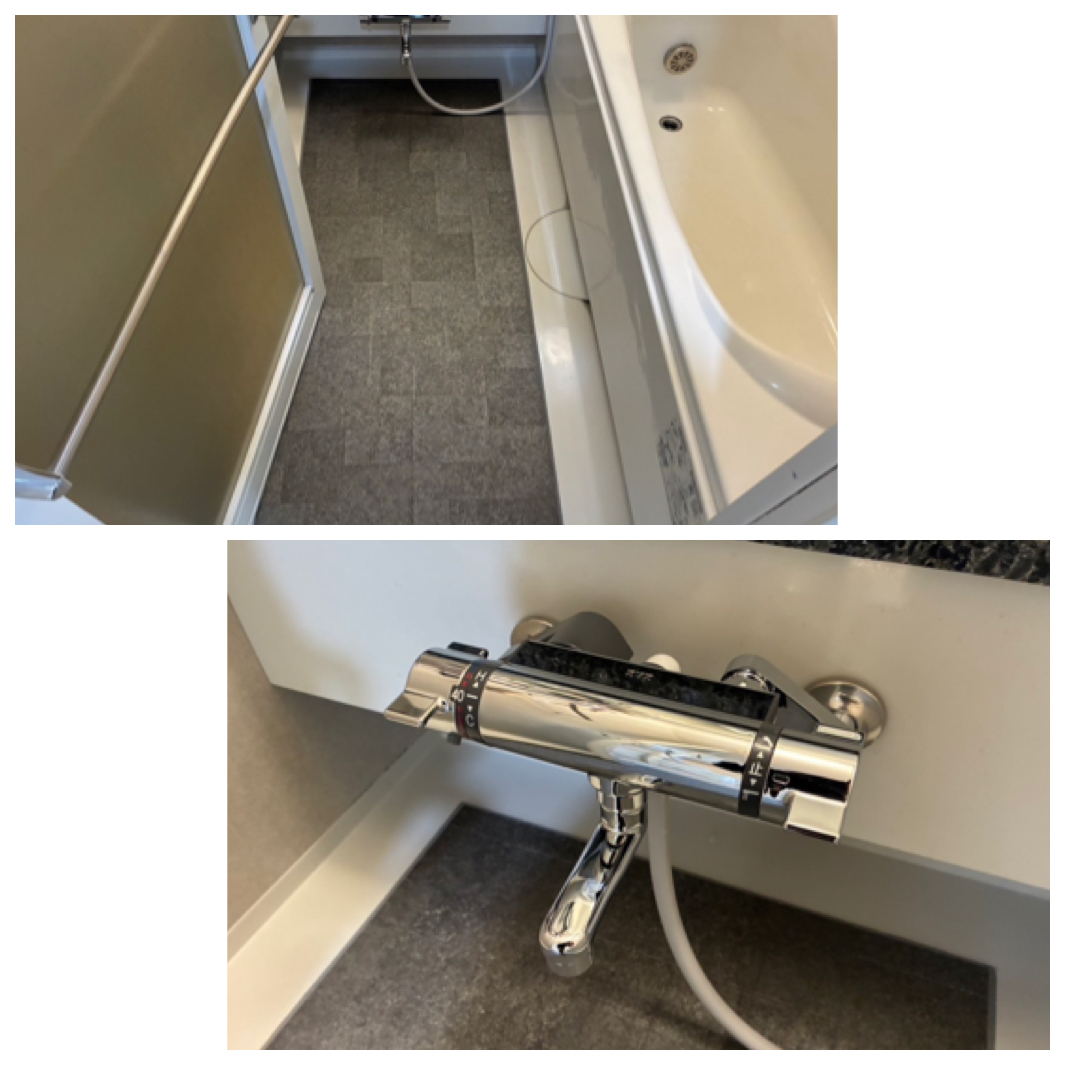 お風呂の水栓交換と浴室シート貼り